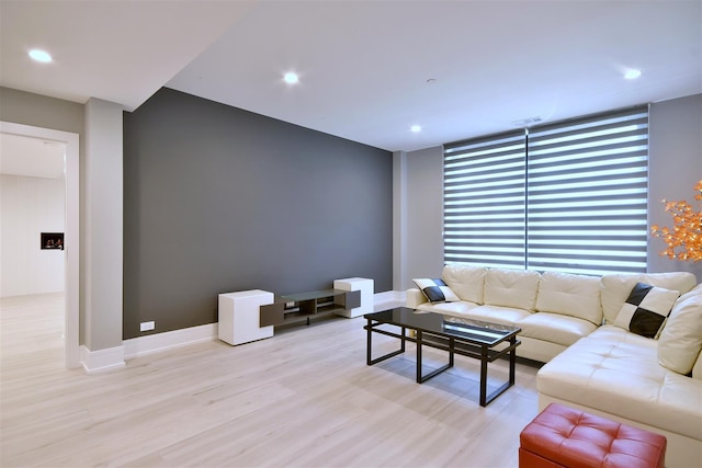 living room featuring light wood-type flooring