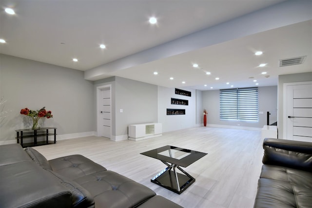 living room featuring light wood-type flooring