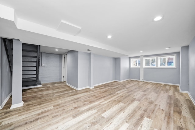 basement with light wood-type flooring