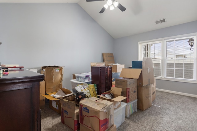 storage room featuring ceiling fan