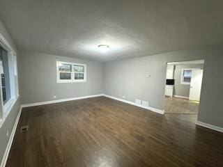 empty room with dark wood-type flooring