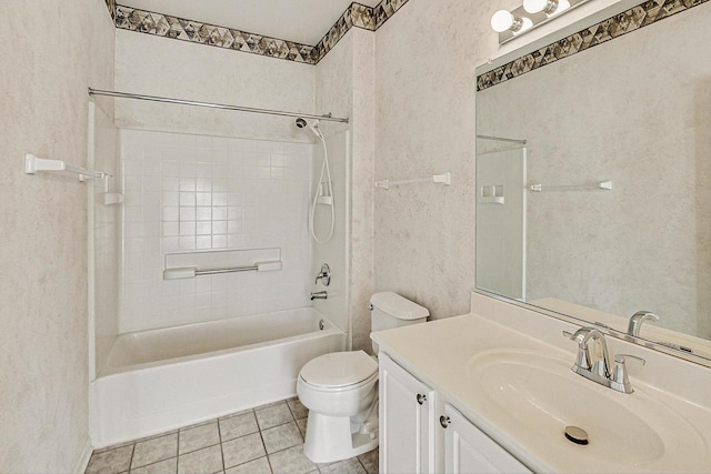 full bathroom featuring vanity, tile patterned floors, shower / bathtub combination, and toilet