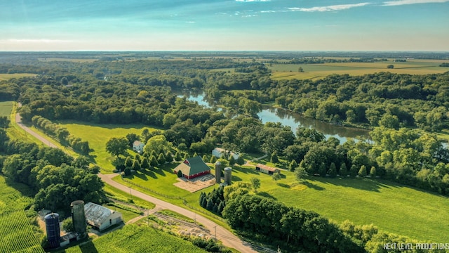 drone / aerial view with a rural view and a water view