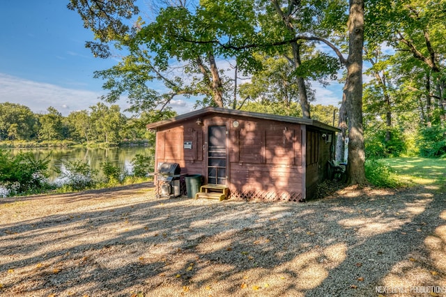 view of outdoor structure featuring a water view