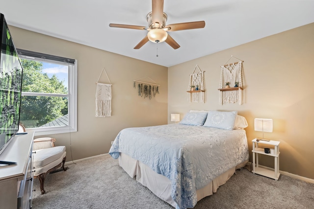 bedroom with carpet floors and ceiling fan