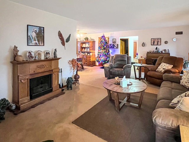 living room with light colored carpet