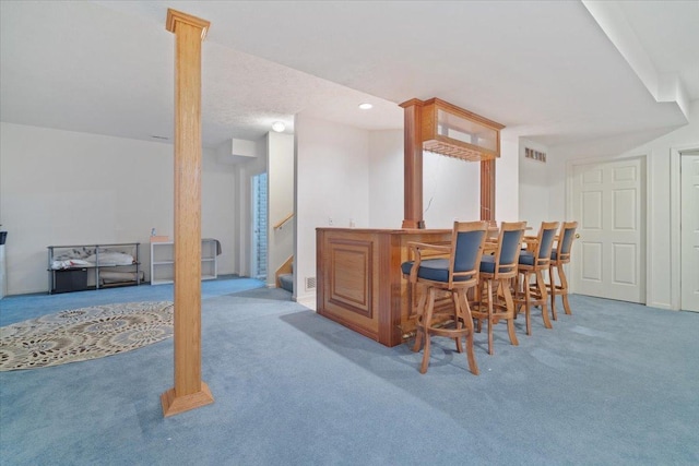 bar featuring light colored carpet