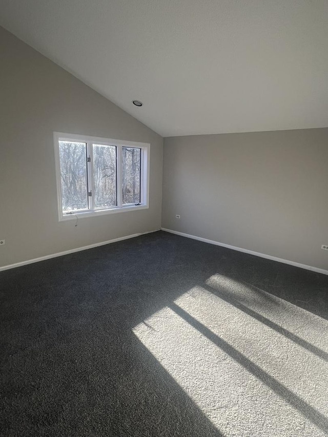 spare room with vaulted ceiling and carpet flooring