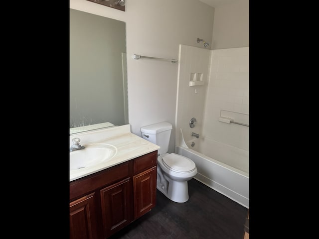 1009 Symphony Dr, Aurora, IL 60504 - full bathroom featuring toilet, vanity, bathtub / shower combination, and wood finished floors