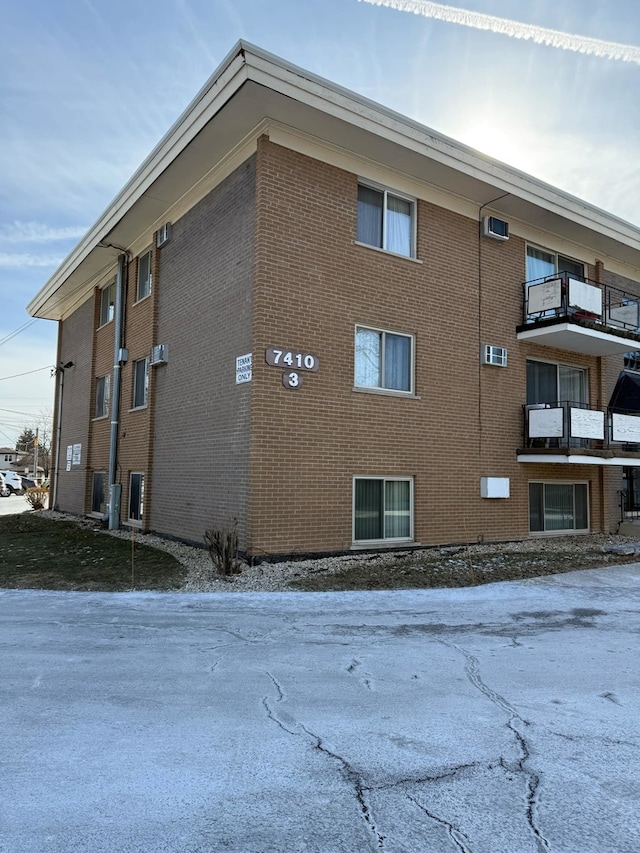 view of snow covered property