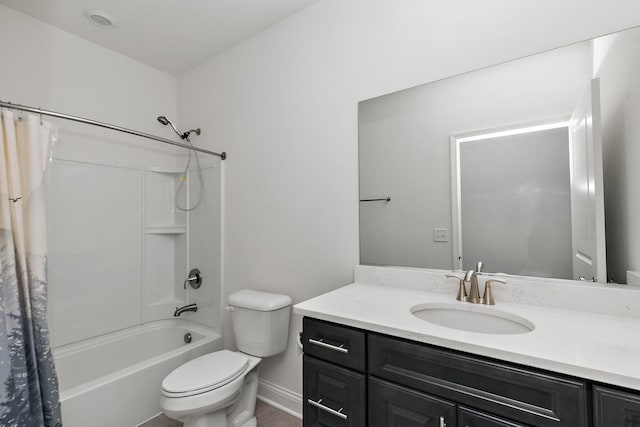 full bathroom with vanity, toilet, and shower / bath combination with curtain