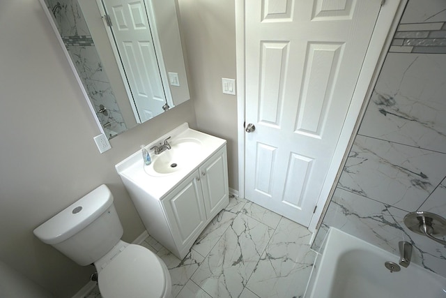 full bathroom featuring vanity, shower / tub combination, and toilet