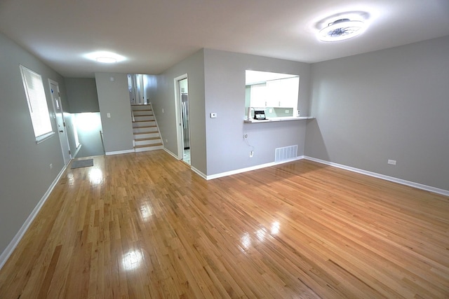 unfurnished living room with light hardwood / wood-style floors