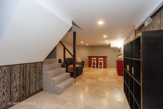 basement featuring bar area