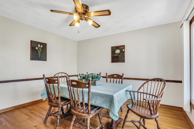 4850 N Crescent Ave, Norridge, IL 60706 - dining area with a ceiling fan, baseboards, and light wood finished floors