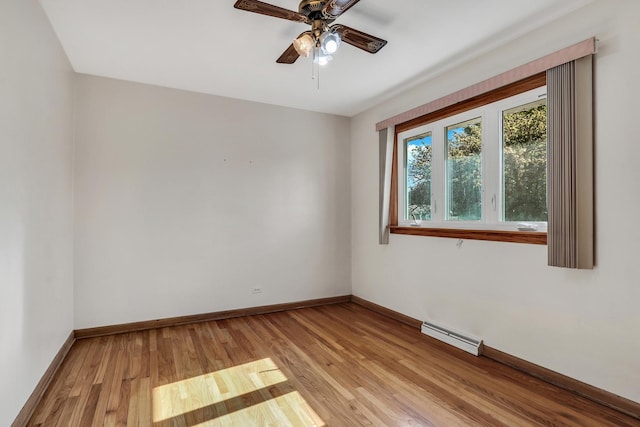 4850 N Crescent Ave, Norridge, IL 60706 - empty room featuring baseboards, a baseboard radiator, light wood-style flooring, and ceiling fan