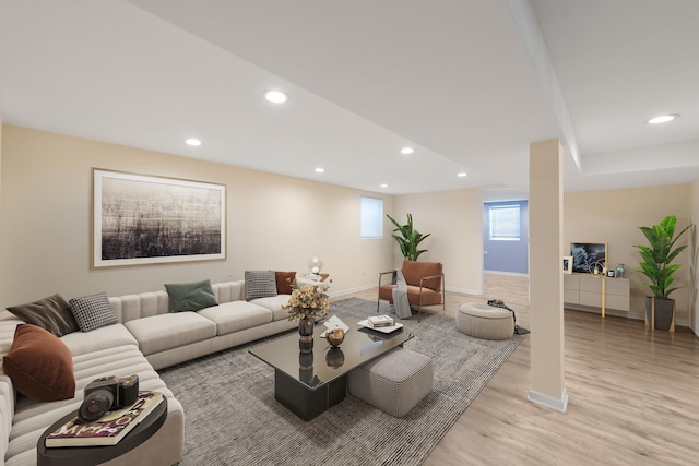 living room featuring light wood-type flooring