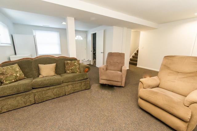 living room with carpet flooring