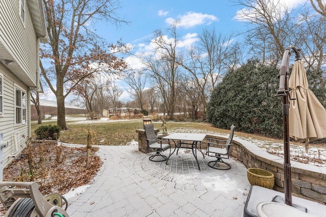 view of snow covered patio