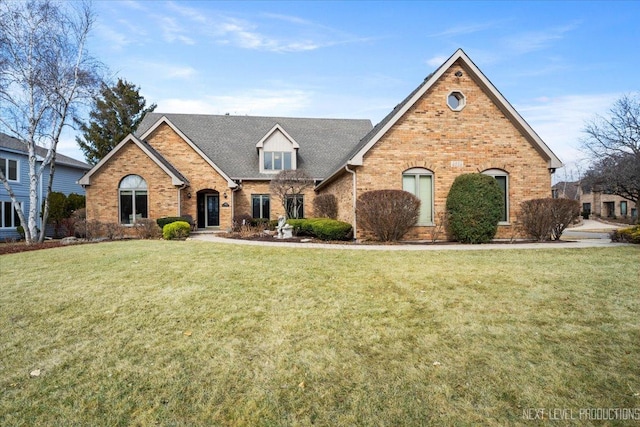 traditional-style home with brick siding and a front yard