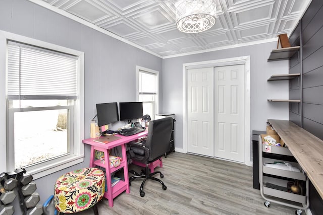 home office featuring light hardwood / wood-style floors