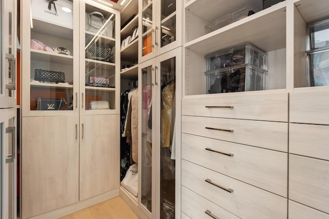 spacious closet with light hardwood / wood-style floors