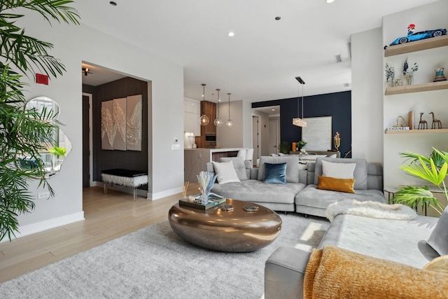 living room with light wood-type flooring