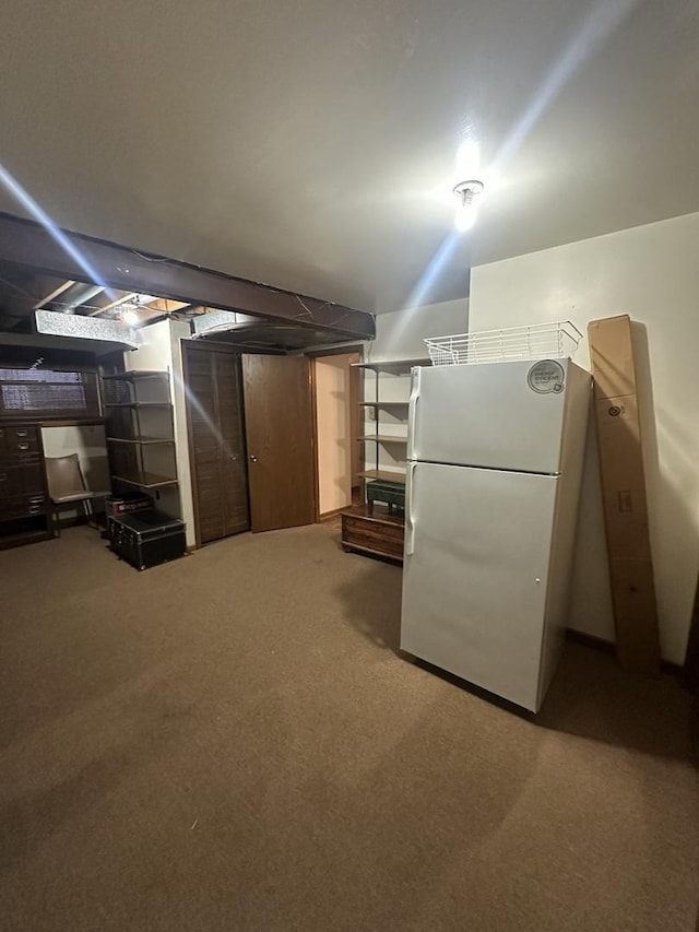 basement with refrigerator