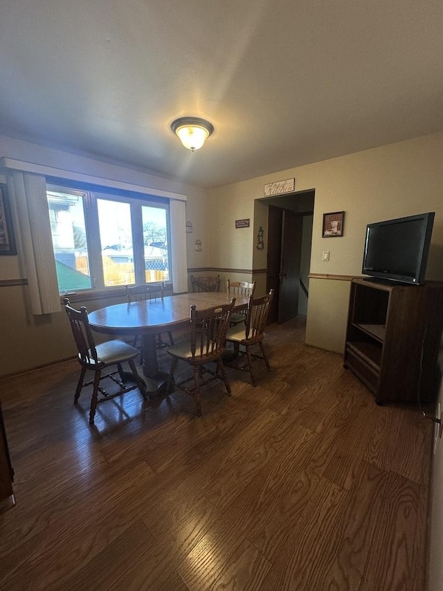 dining area with dark wood-type flooring