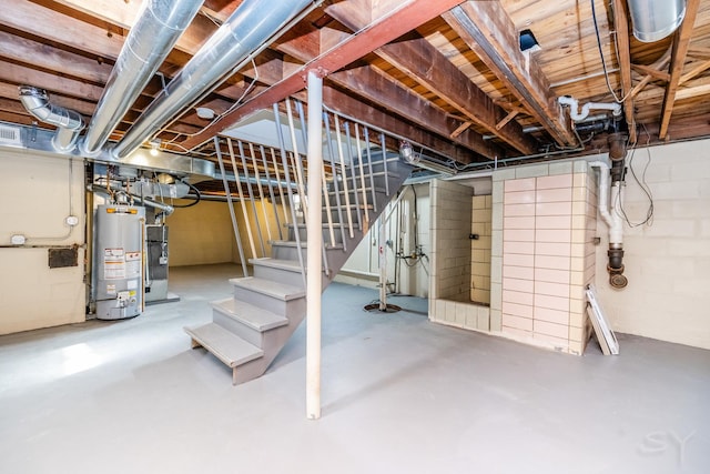 basement featuring gas water heater