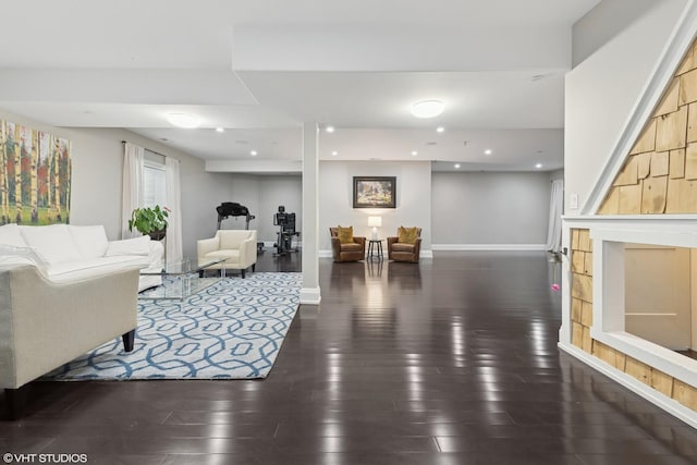 living room featuring dark hardwood / wood-style floors