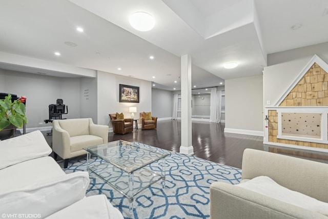 living room featuring dark hardwood / wood-style flooring