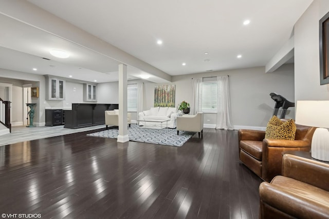 living room with hardwood / wood-style flooring