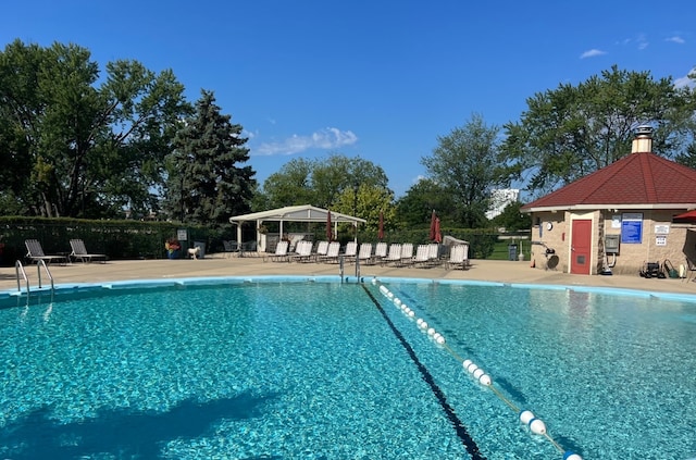 view of swimming pool with a patio area