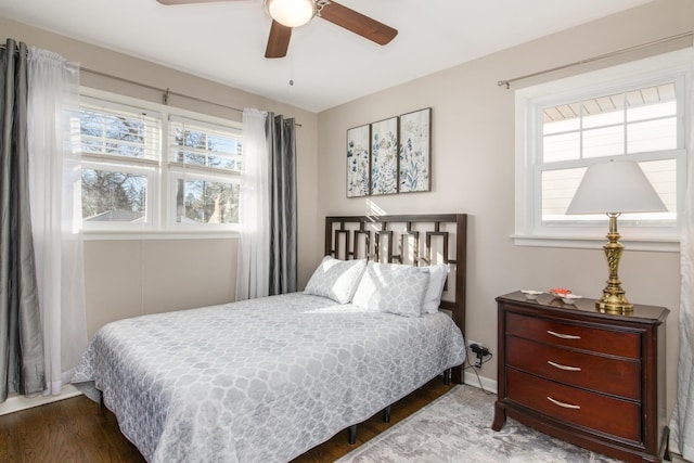 bedroom featuring ceiling fan and wood-type flooring