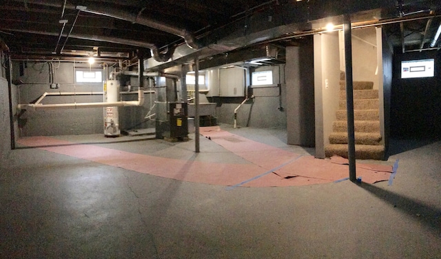 basement featuring water heater