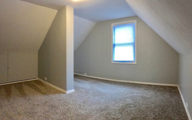 bonus room featuring vaulted ceiling and carpet