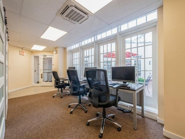 office featuring a paneled ceiling