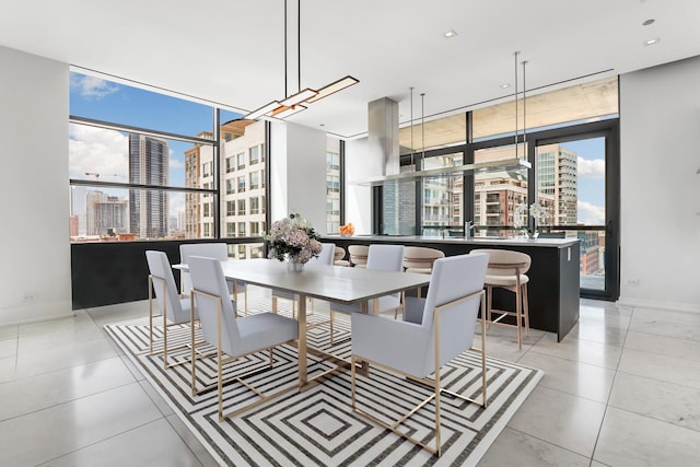 dining room with light tile patterned flooring