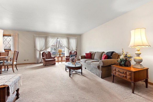 living room featuring carpet