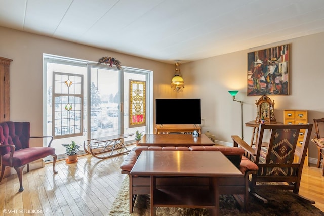 living room featuring light wood-type flooring