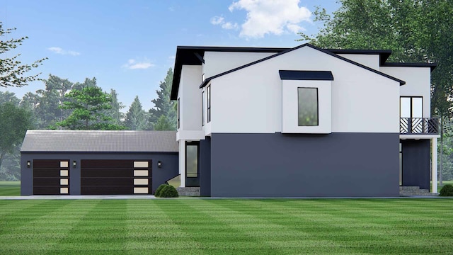 contemporary home featuring a front lawn