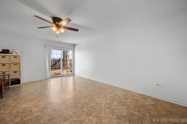 unfurnished room with ceiling fan