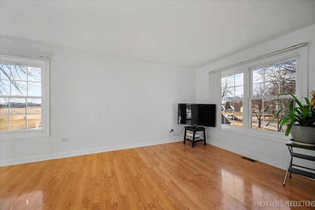 unfurnished living room with light hardwood / wood-style flooring