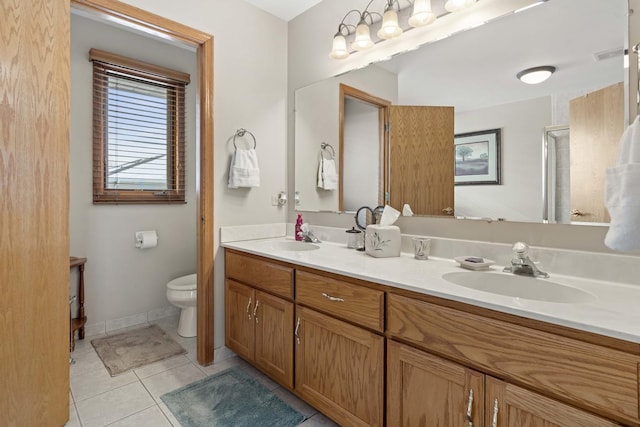 bathroom with vanity, tile patterned floors, and toilet