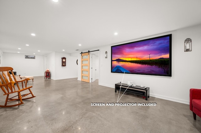 living room featuring a barn door