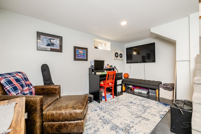 living room with concrete floors