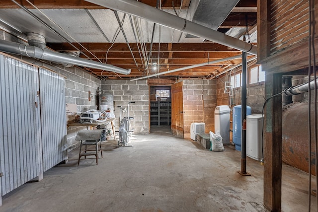 basement featuring concrete block wall