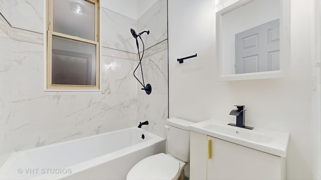 full bathroom featuring toilet, vanity, and tiled shower / bath