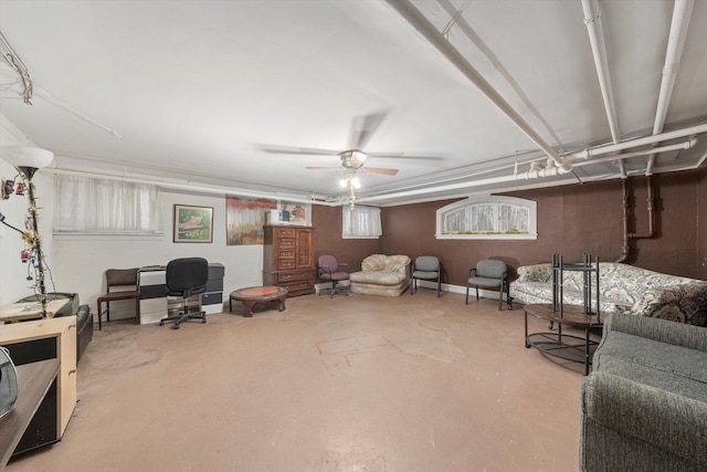 interior space featuring ceiling fan